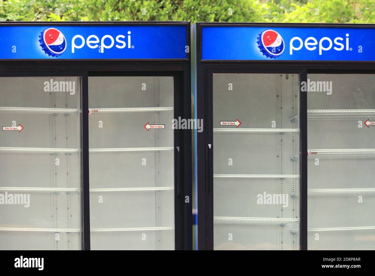 Two Pepsi display cases wiped out. Stock Photo