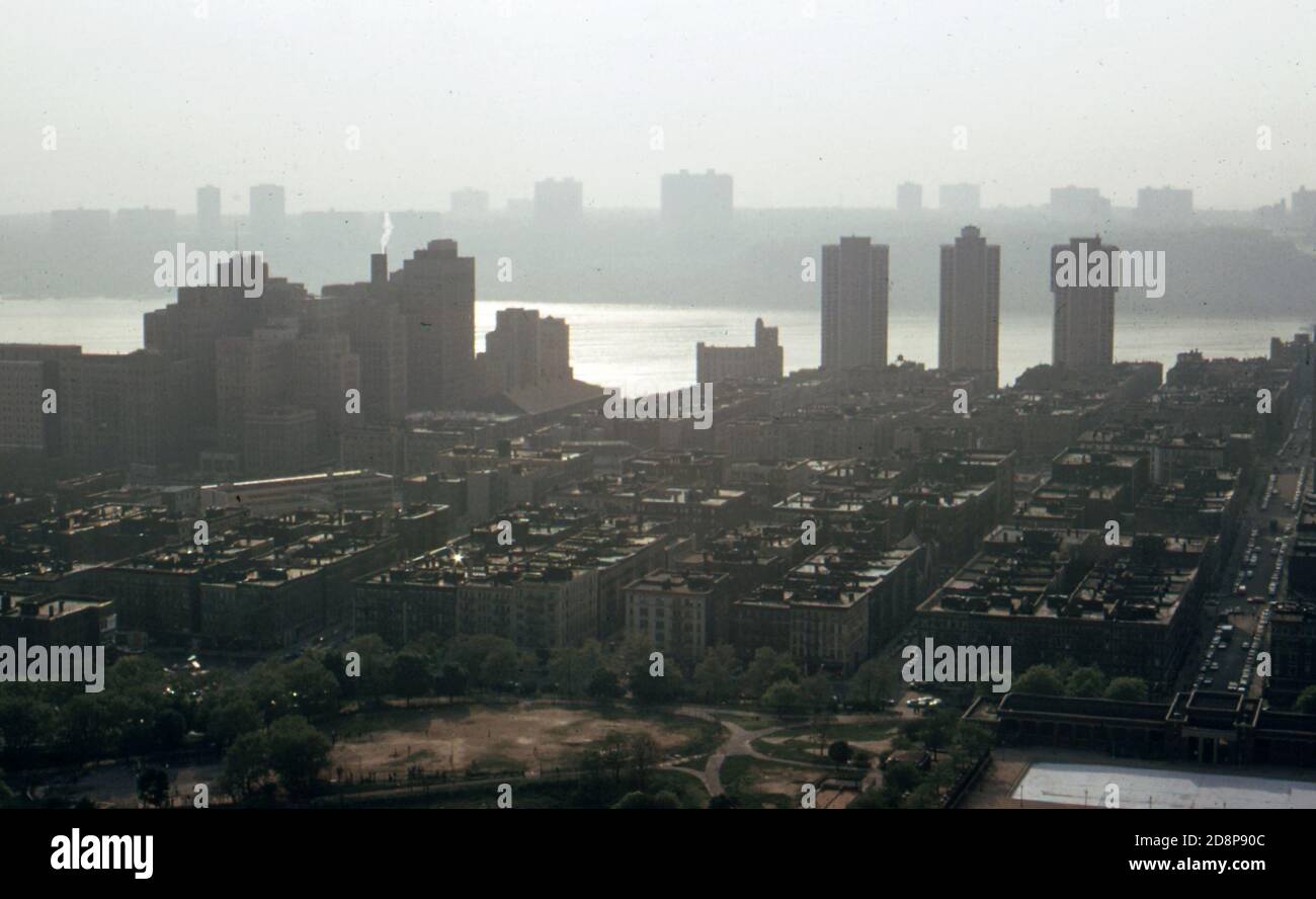 Upper Manhattan near the George Washington Bridge looking across the Hudson River to the New Jersey shore  ca. 1973 Stock Photo