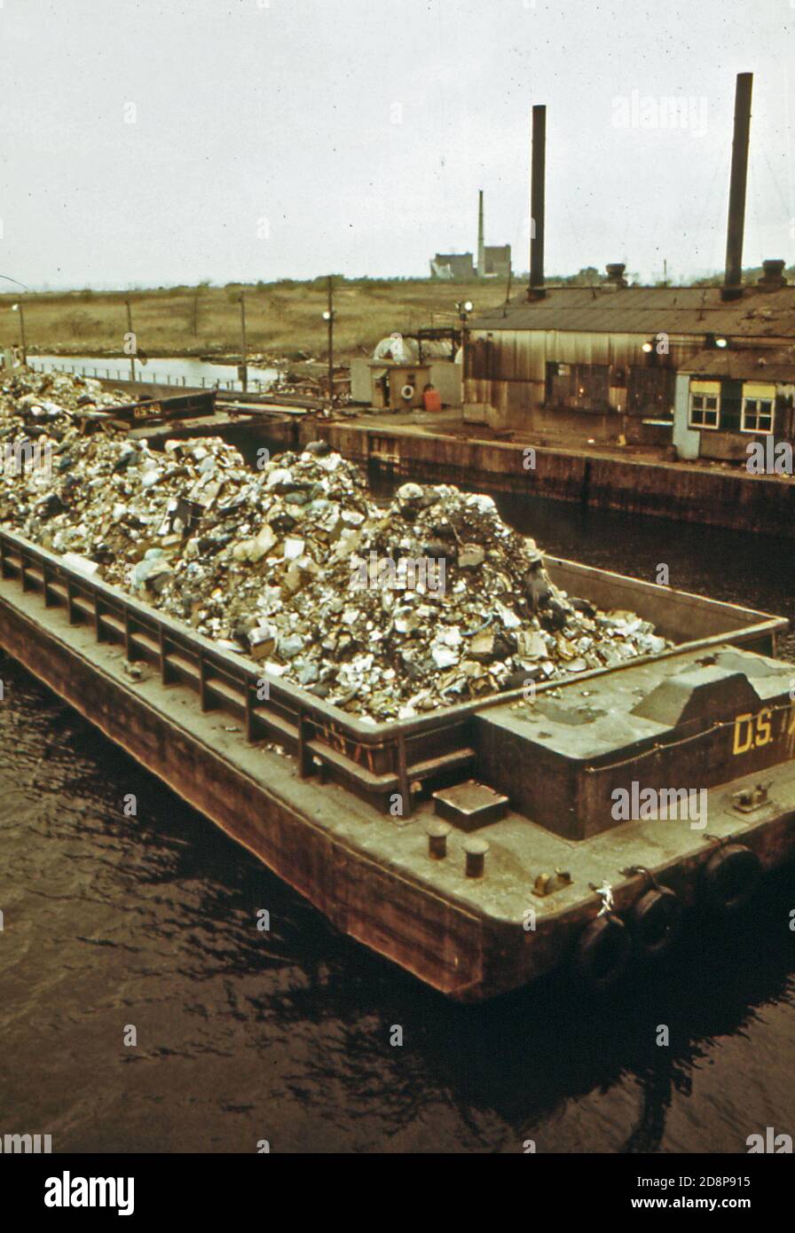 Garbage scow at Fresh Kills on Staten Island; just east of Carteret; NJ