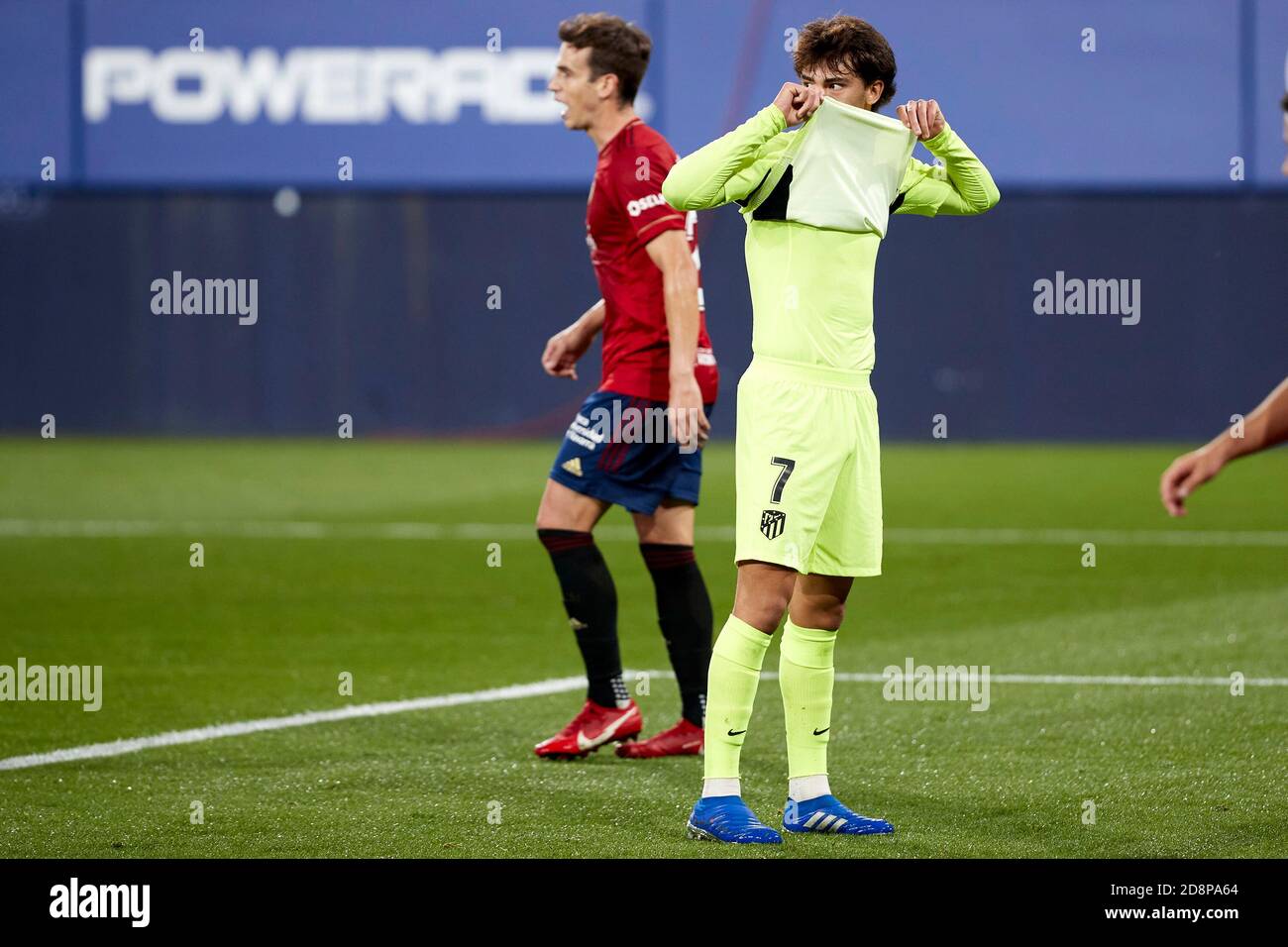 Joao Felix Forward Atletico Madrid And Inigo Perez Midfielder Ca Osasuna In Action During The Spanish La Liga Santander Match Between Ca Osasuna And Atletico De Madrid At The Sadar Stadium Final