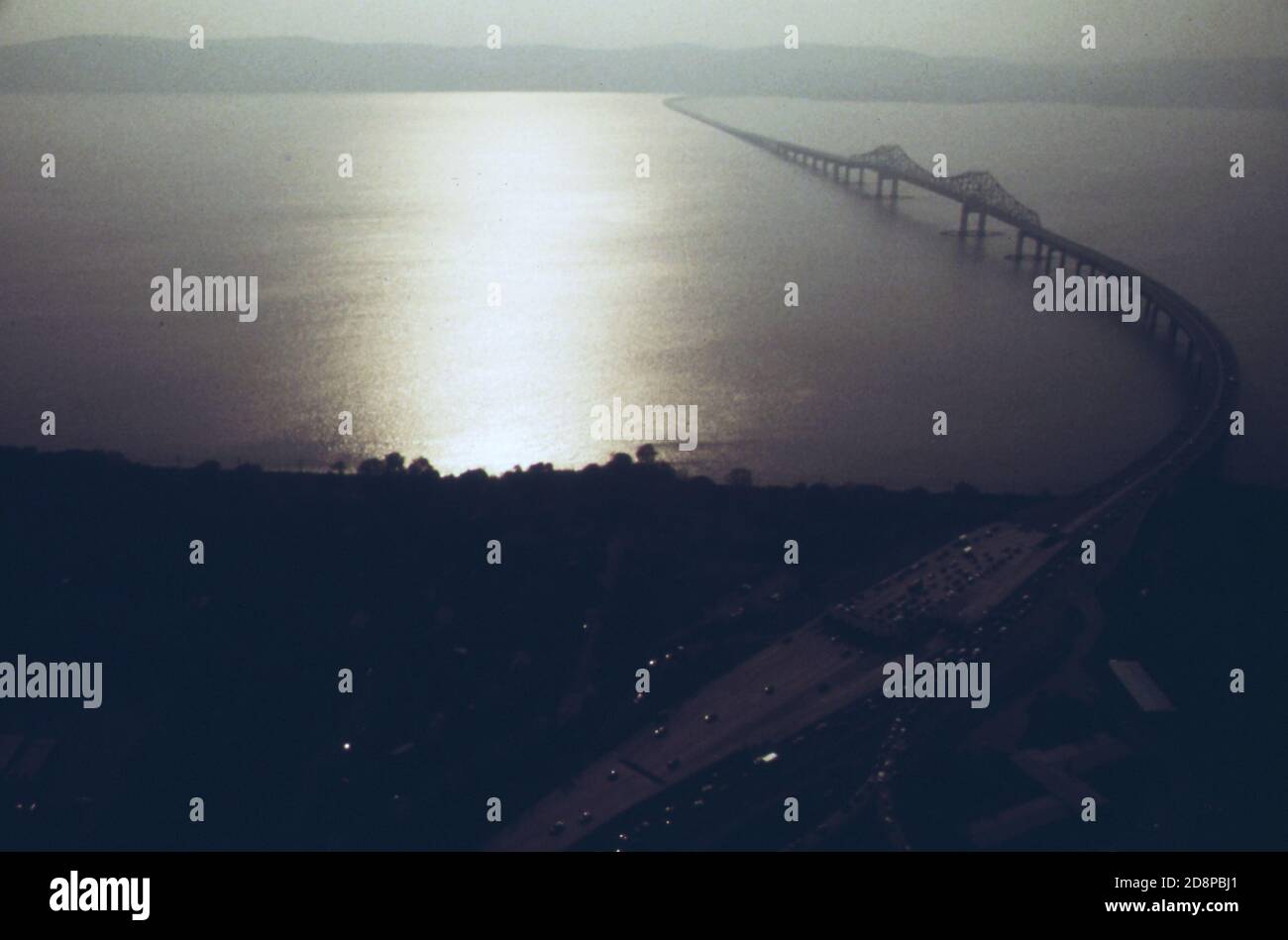Tappan Zee Bridge at sunset. bridge spans the Hudson River between