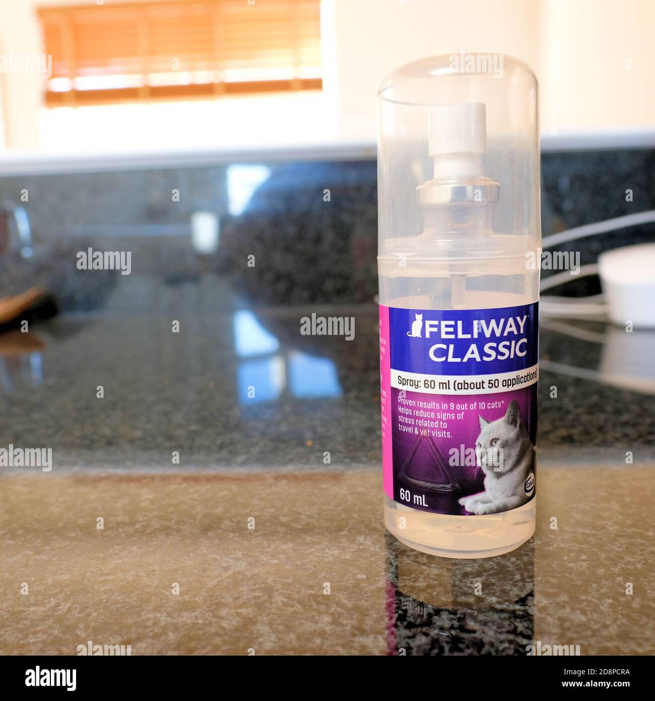 Feliway Spray for reducing signs of cat stress related to travel, vet  visits, and other social or environmentally induced triggers Stock Photo -  Alamy