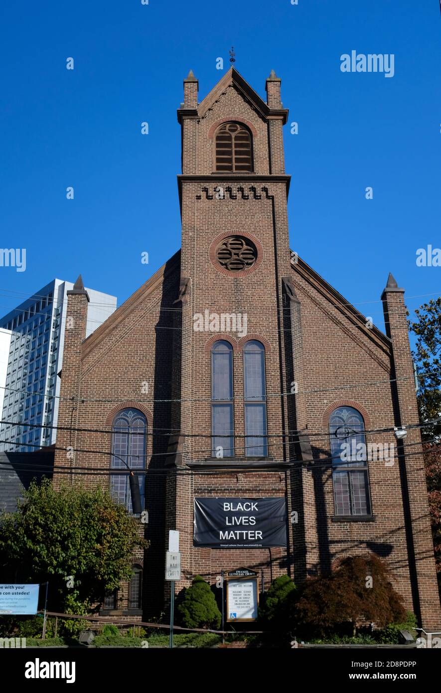 Black Lives Matter sign on a Church in New Brunswick, NJ Stock Photo