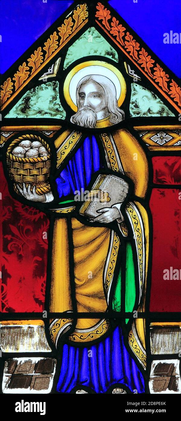St. Philip, stained glass window, by Joseph Grant of Costessey, c. 1856,  Wighton church, Norfolk, England Stock Photo