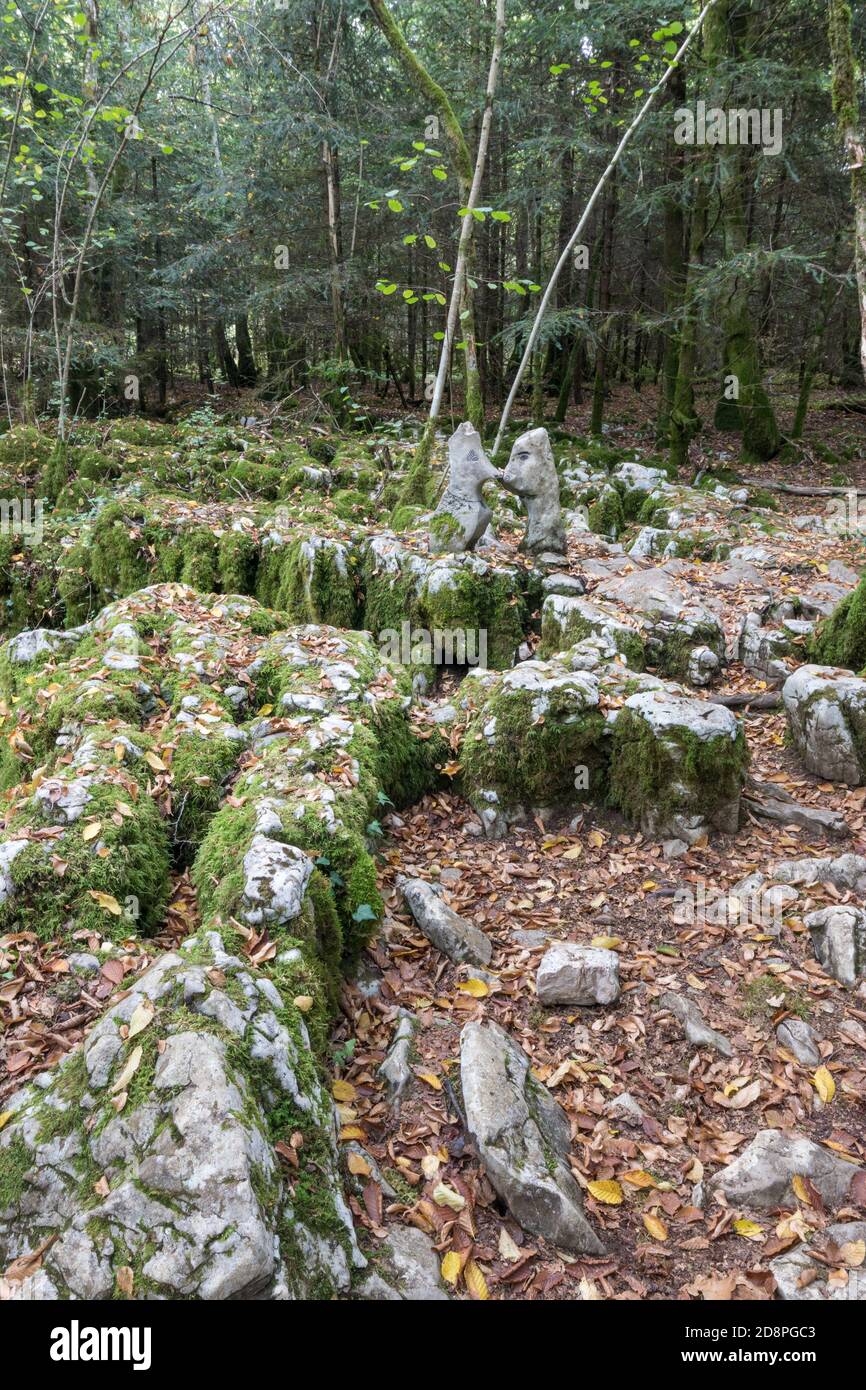 The karstic trail of Malrochers from Jura in France Stock Photo