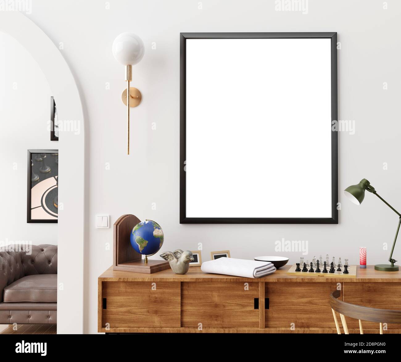 Frame mockup in interior 3d illustration Stock Photo