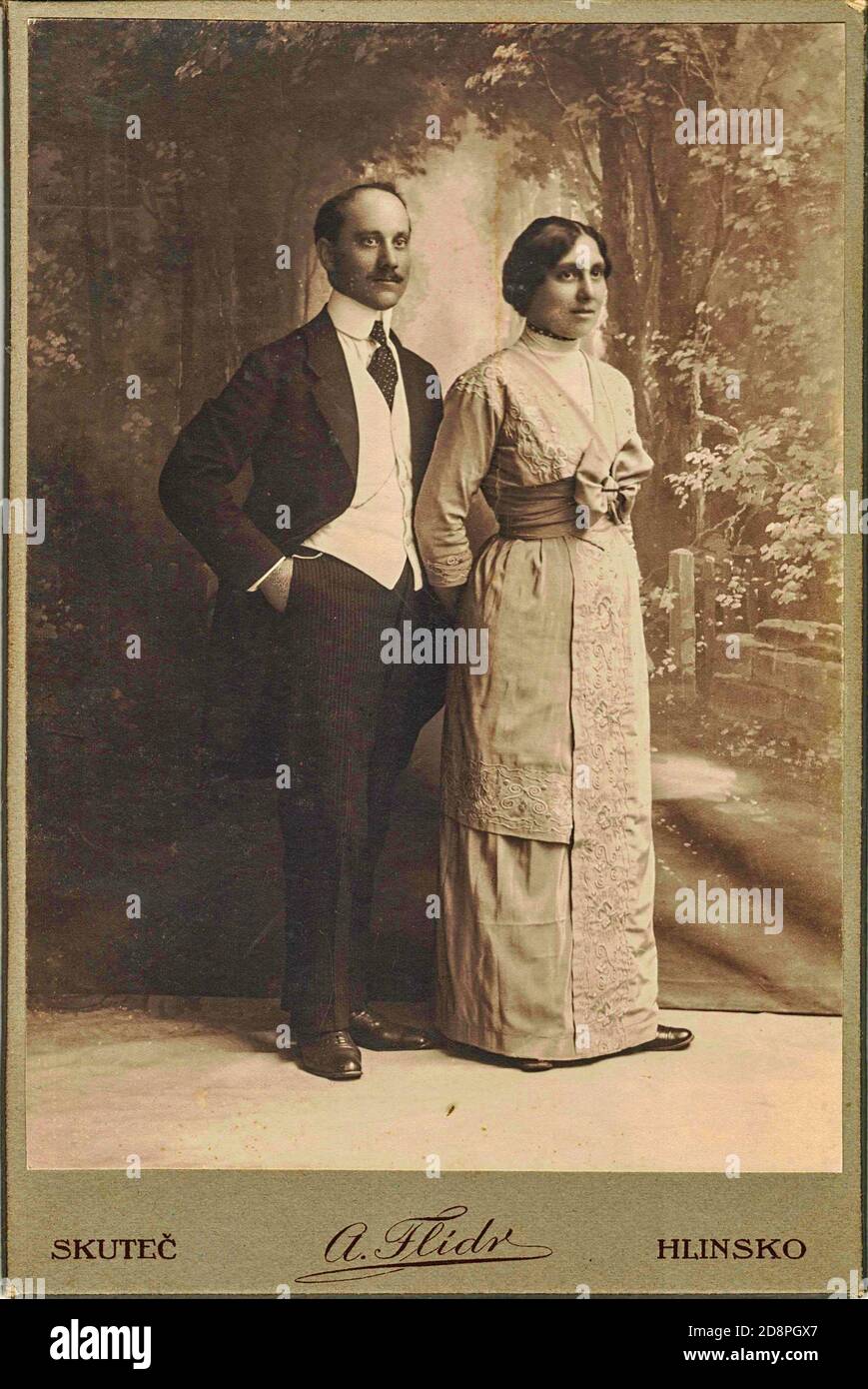 Cabinet card shows the engaged couple. Photo was taken in Austro-Hungarian Empire or also Austro-Hungarian Monarchy Stock Photo