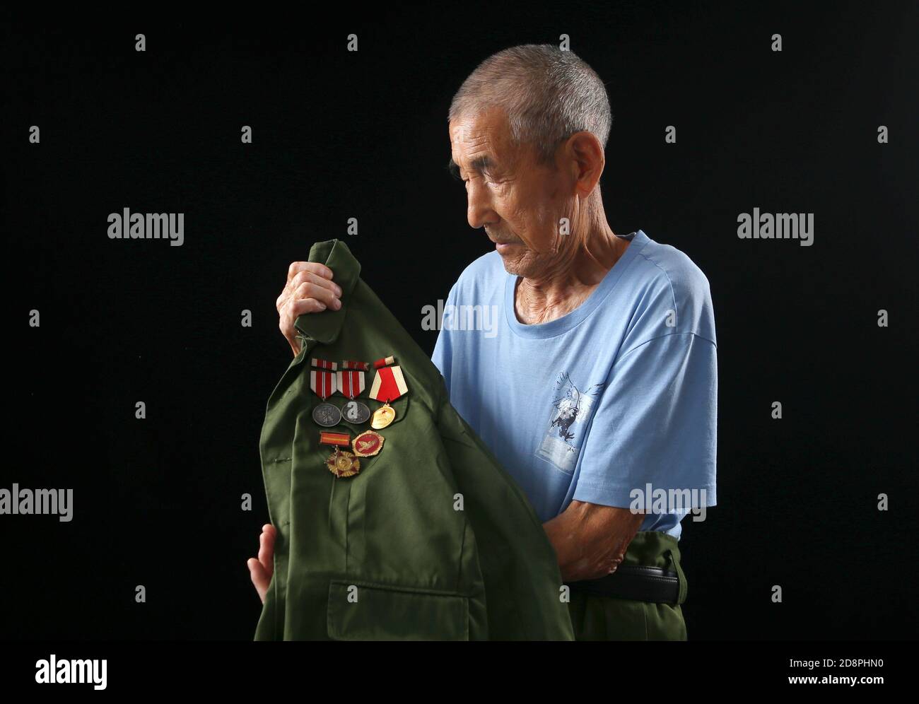 Beijing, China's Hebei Province. 2nd Oct, 2020. Xu Wanhe, veteran of the Chinese People's Volunteers (CPV), recalls the moments of the War to Resist U.S. Aggression and Aid Korea (1950-1953) in Zunhua, north China's Hebei Province, Oct. 2, 2020. Xu was born in 1930. He entered the Democratic People's Republic of Korea (DPRK) to fight in the War to Resist U.S. Aggression and Aid Korea with the CPV army in 1950. Credit: Yang Shiyao/Xinhua/Alamy Live News Stock Photo