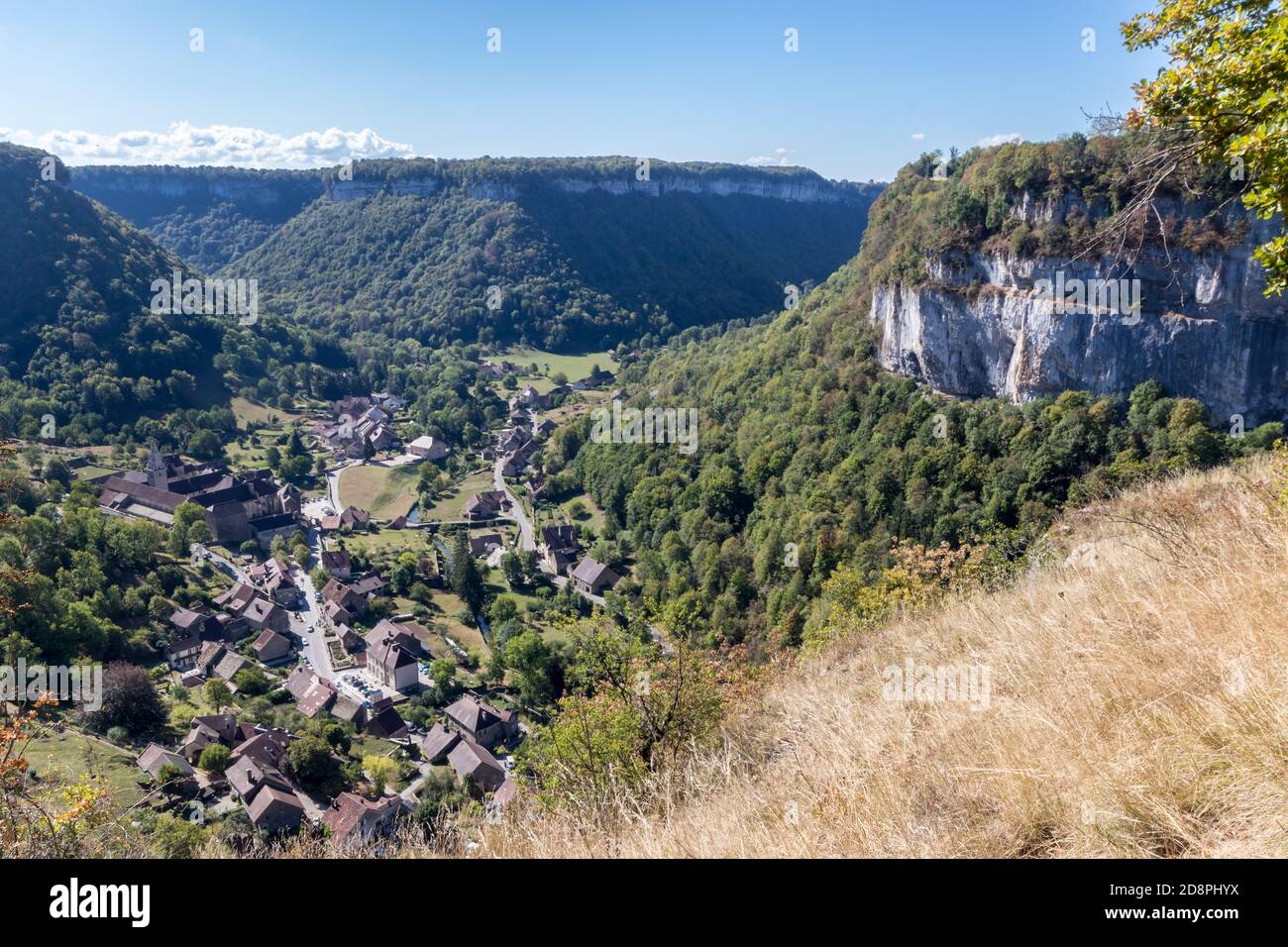 Baume Les Messieurs village, Valley, canyon from Jura, France Stock Photo