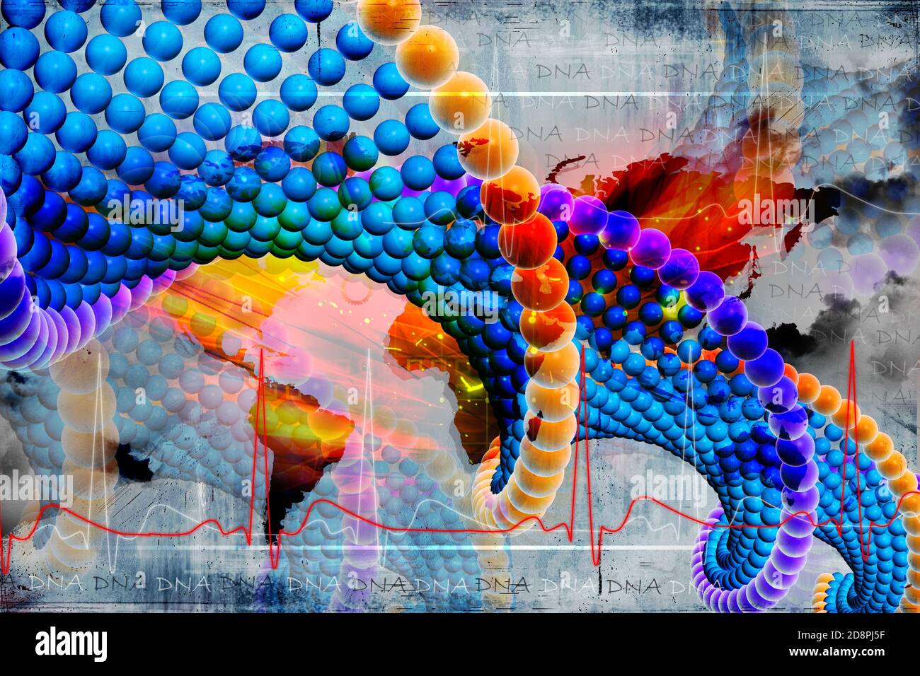 3D multi use DNA In digital color background Stock Photo - Alamy