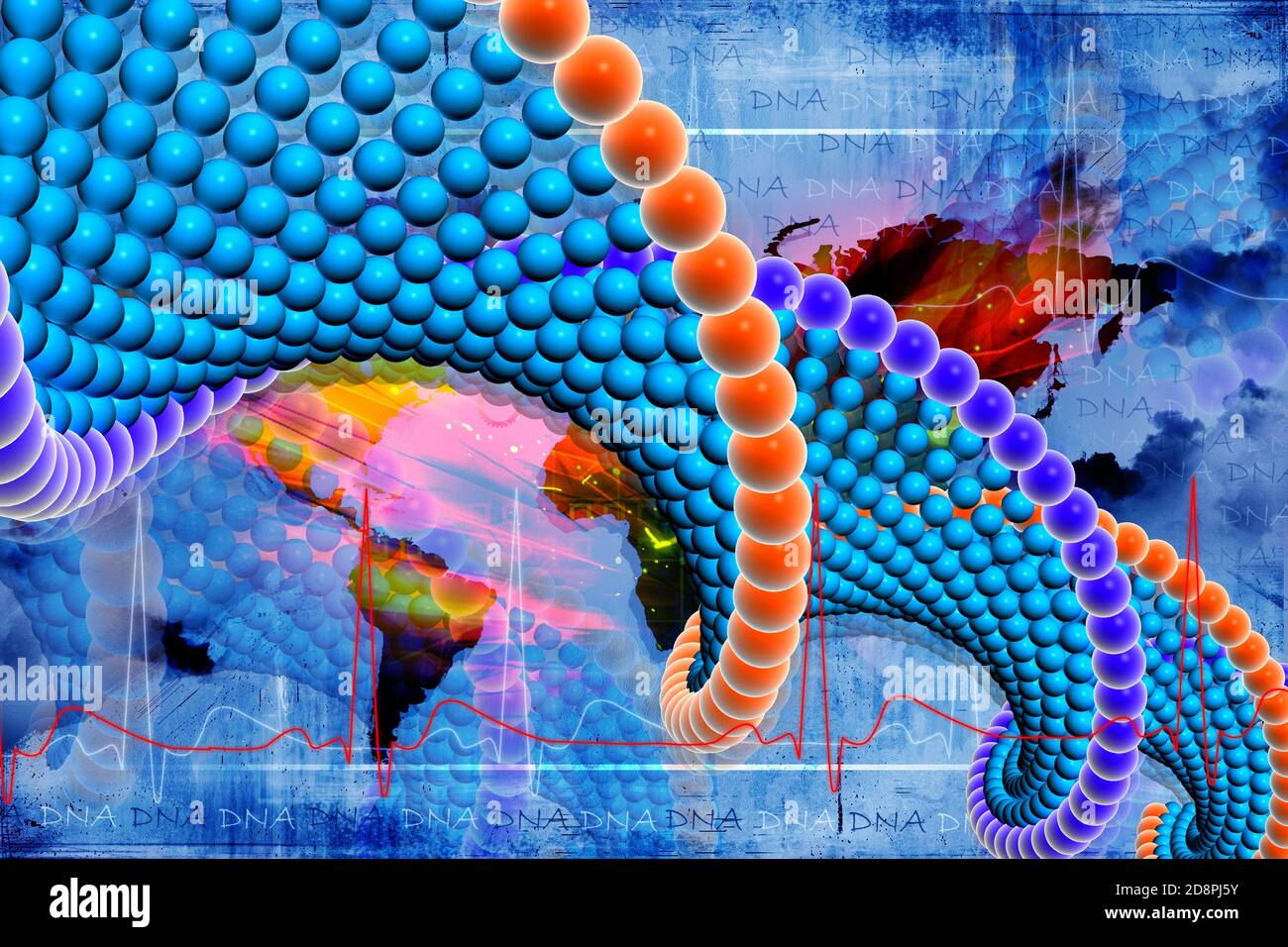3D multi use DNA In digital color background Stock Photo - Alamy