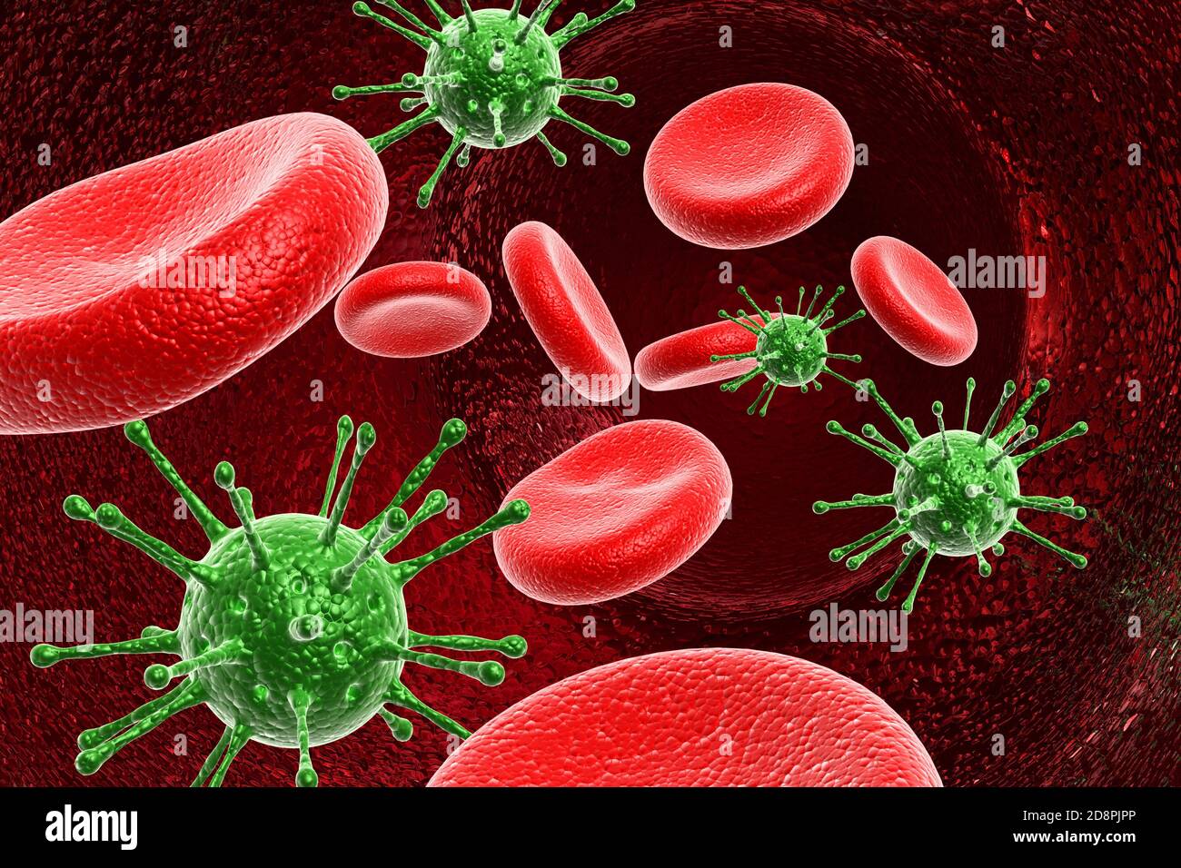 Blood cell with virus Stock Photo - Alamy
