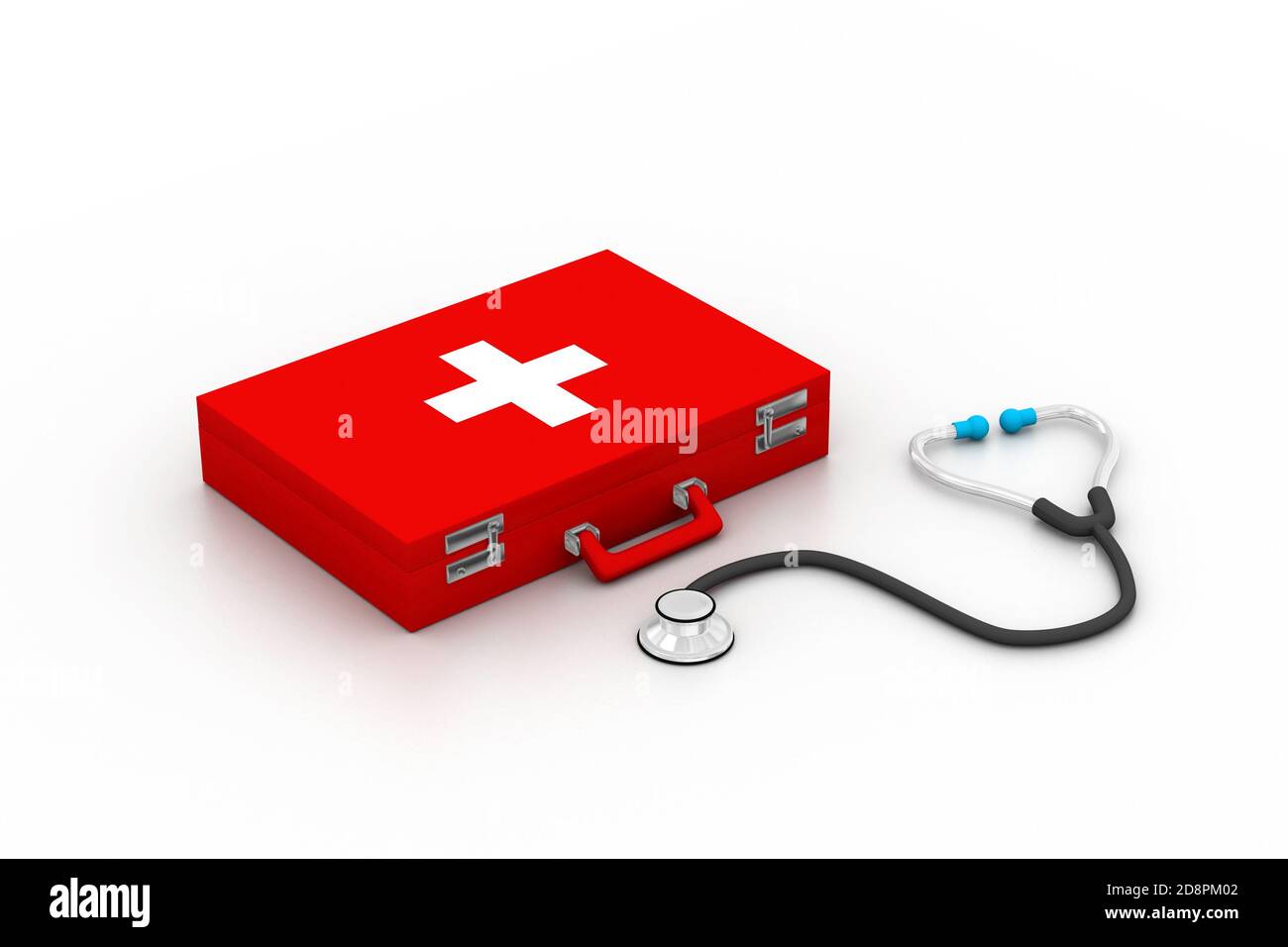 First Aid kit with stethoscope in white background Stock Photo Alamy