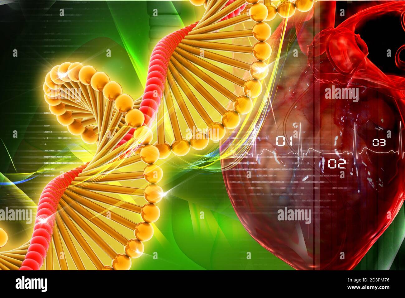 Dna with heart in digital design Stock Photo