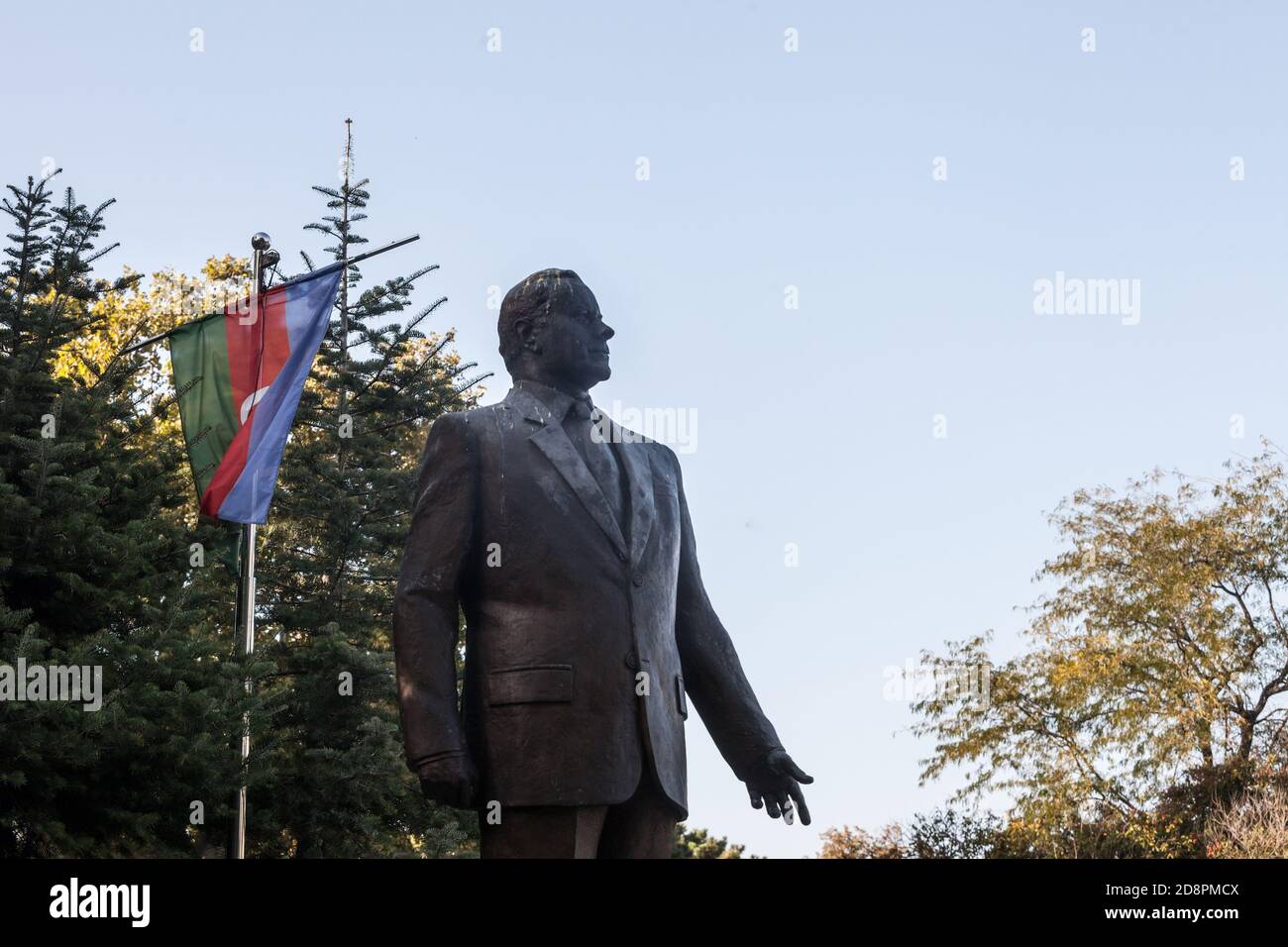 BELGRADE, SERBIA - OCTOBER 4, 2020: Statue of heydar Aliyev in a park ...