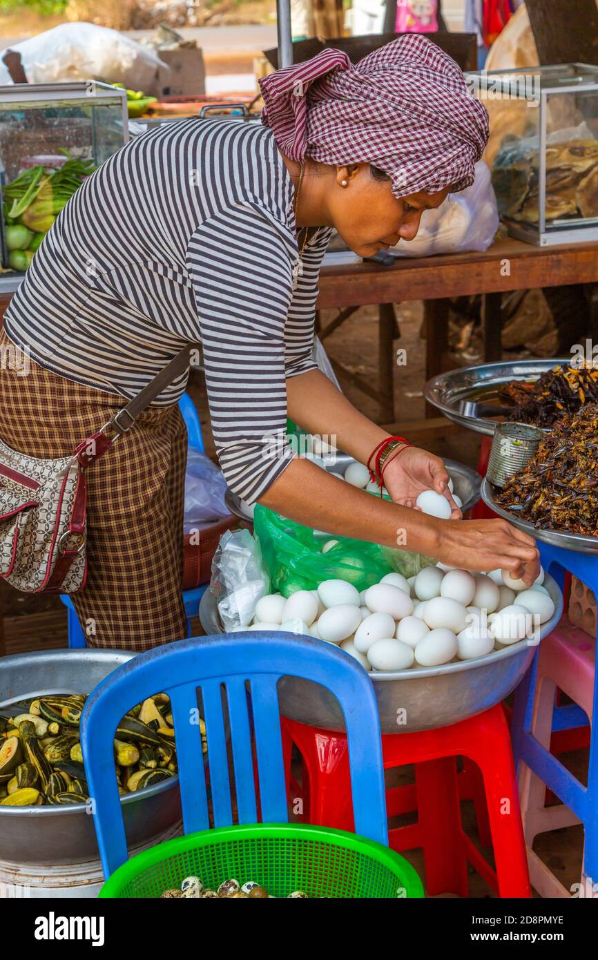 Eggs for sale at the Insect Market at Skun, Cambodia, Asia Stock Photo