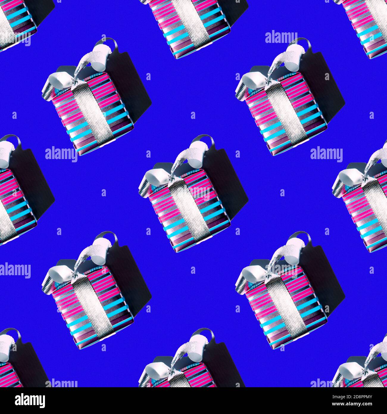 Festive seamless pattern of Christmas gifts on a blue background ...
