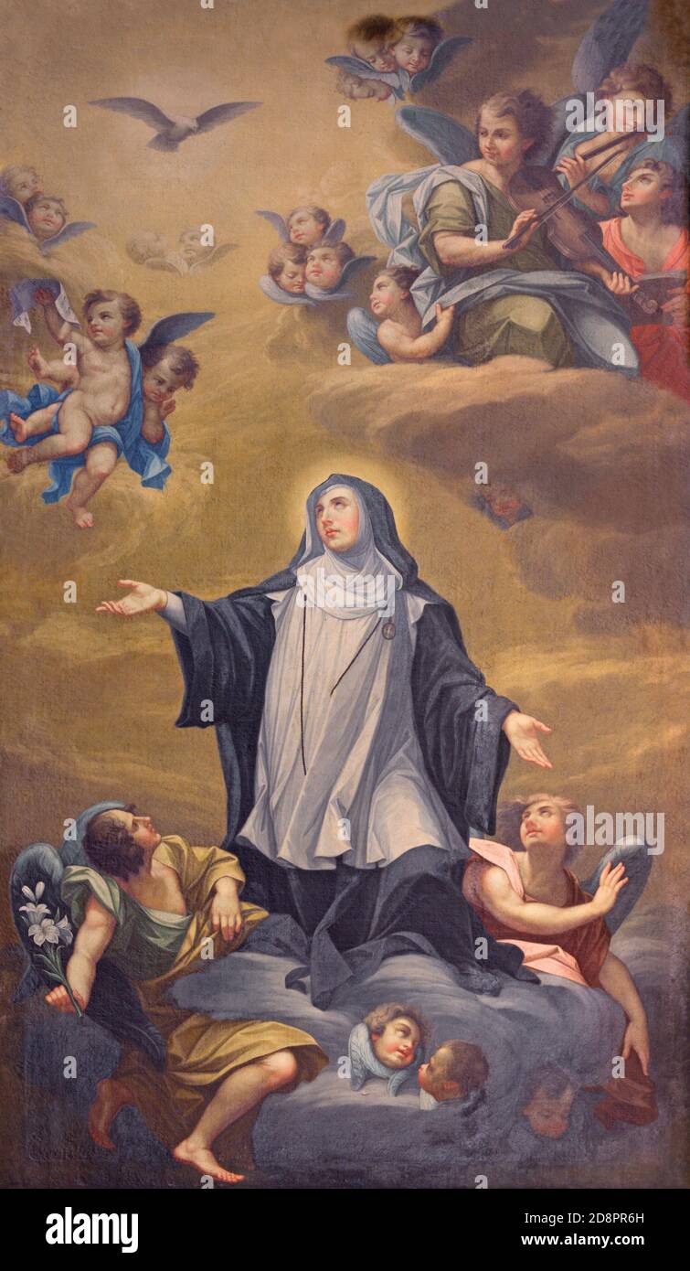 PALMA DE MALLORCA, SPAIN - JANUARY 29, 2019: The painting of saint Catherine of Siena in the church Iglesia de Santa Maria Magdalena from 19. cent. Stock Photo