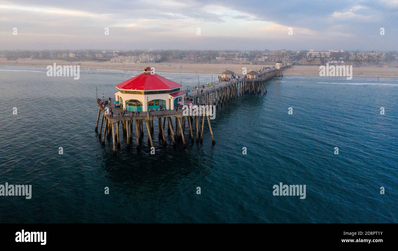 Afternoon pier view, Huntington Beach CA Stock Photo