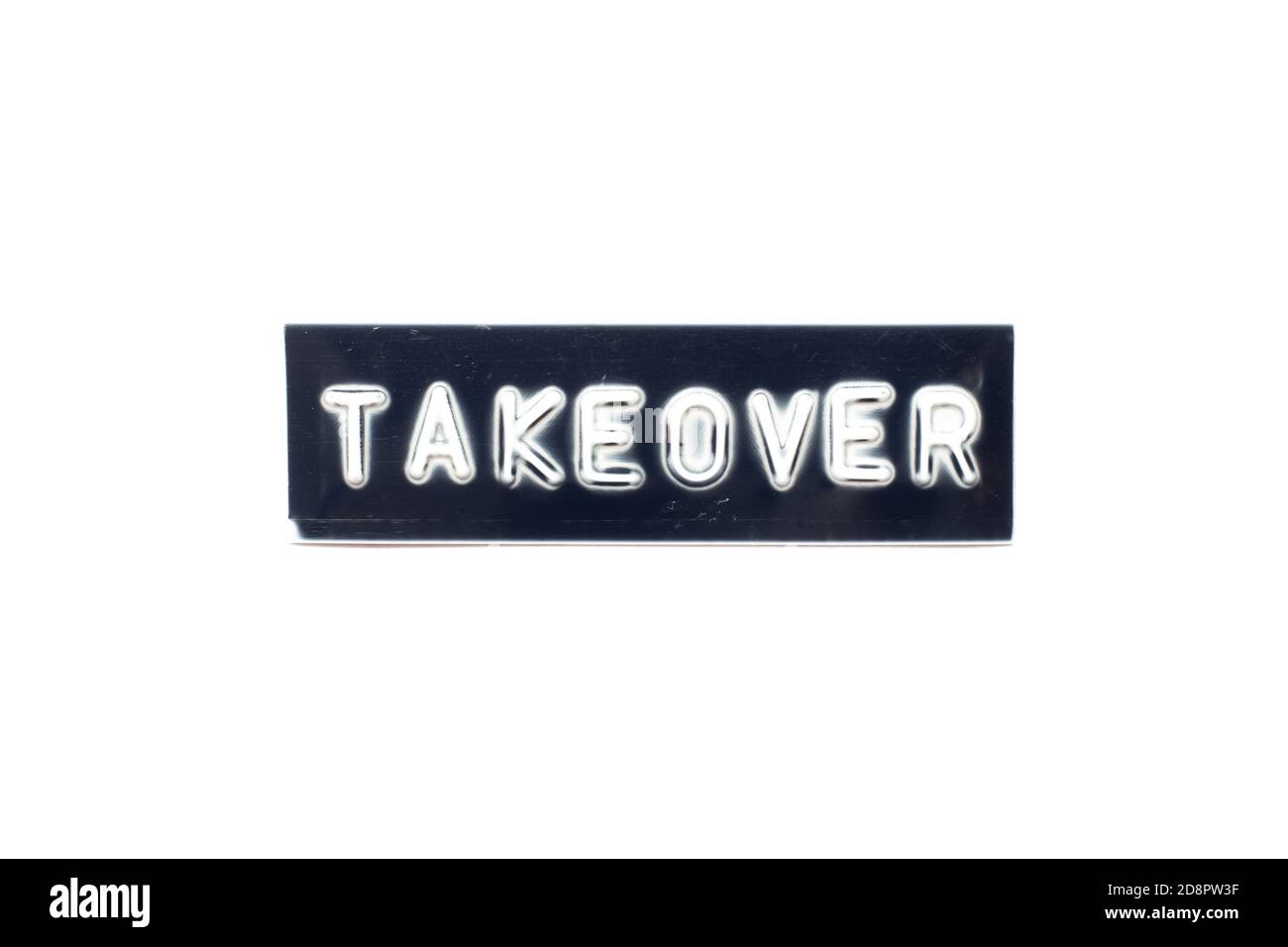 Embossed letter in word takeover on black banner with white background