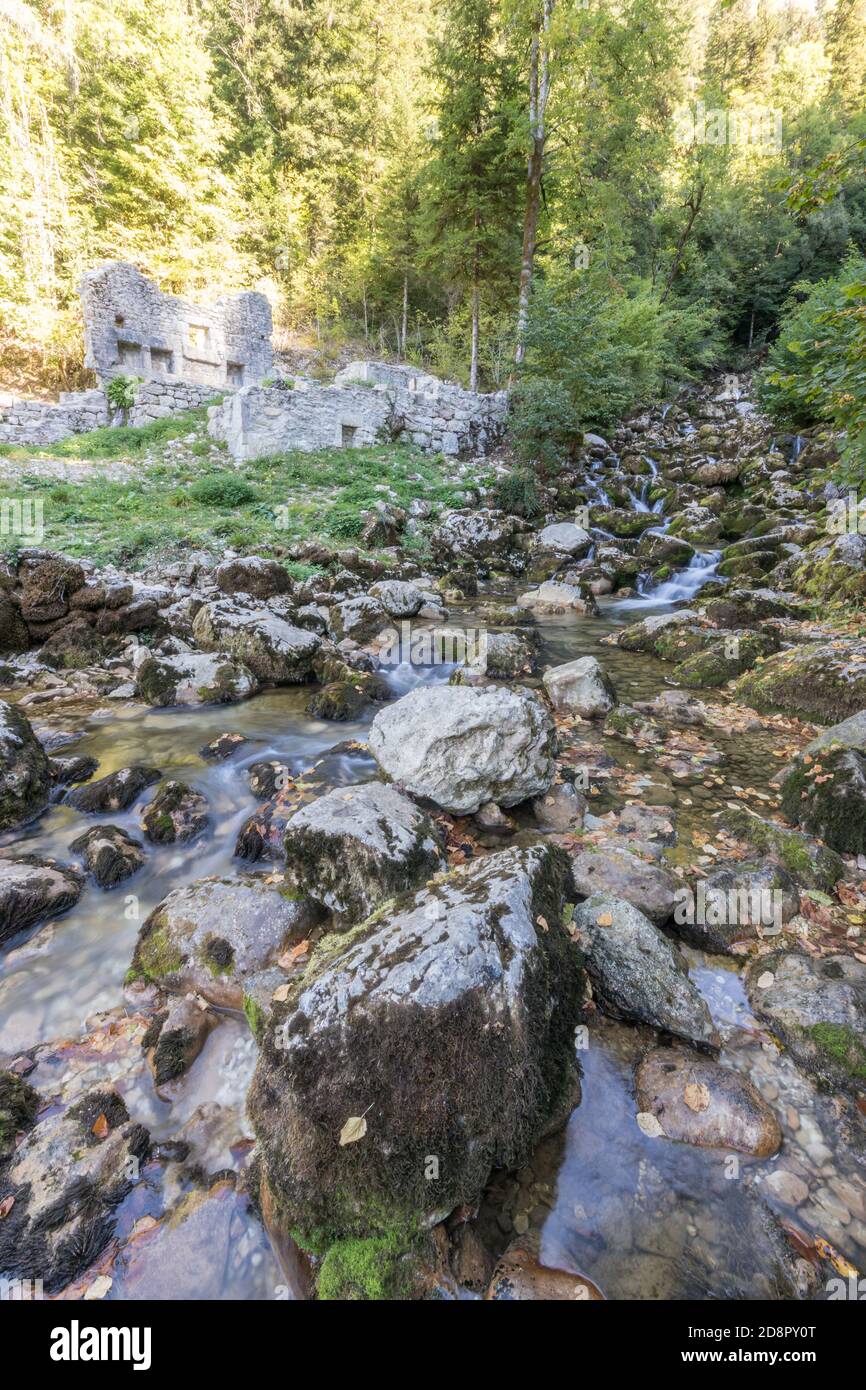 Waterfall of the Frasnee from Jura Mountains Stock Photo