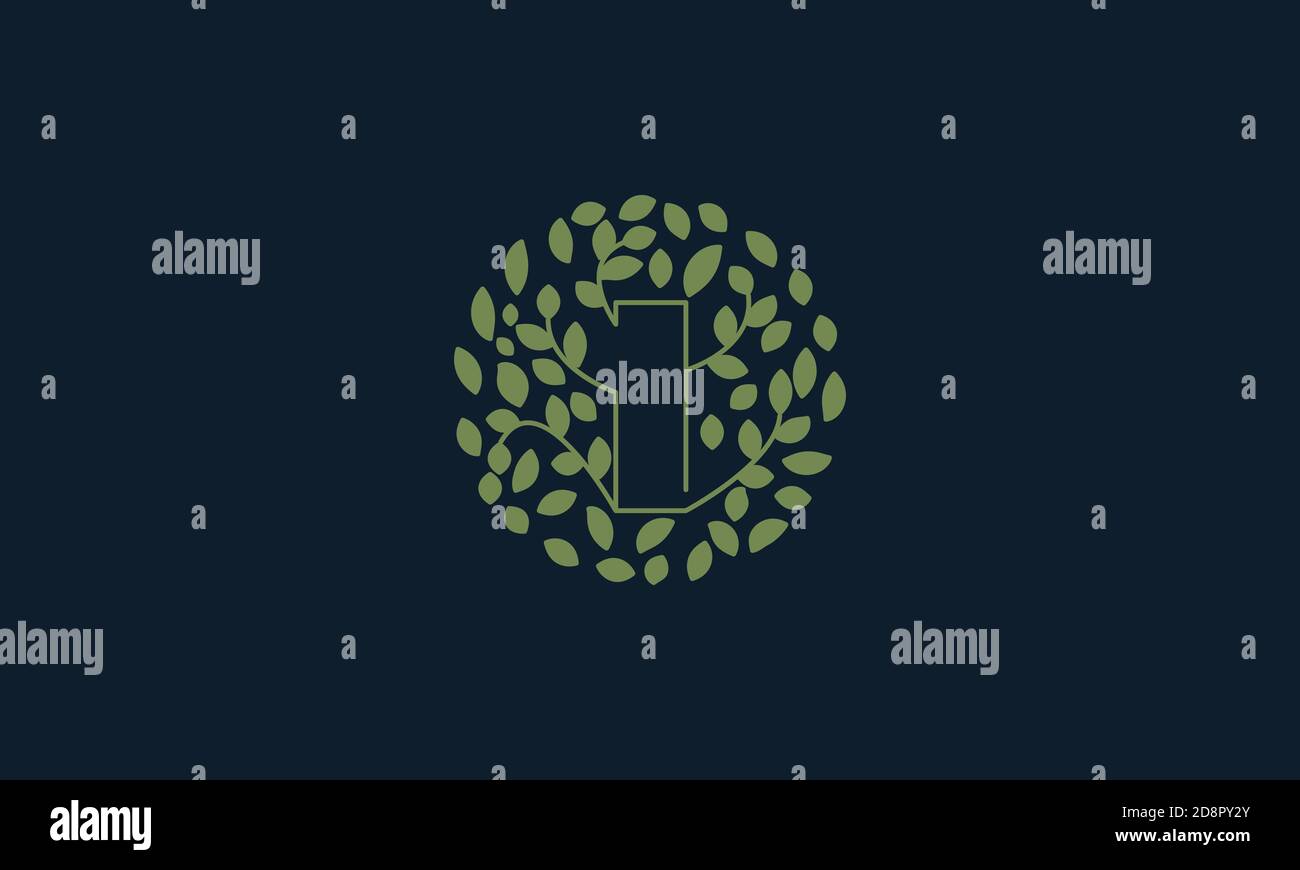 Letter I with leaf green garden nature ornament logo vector icon design ...