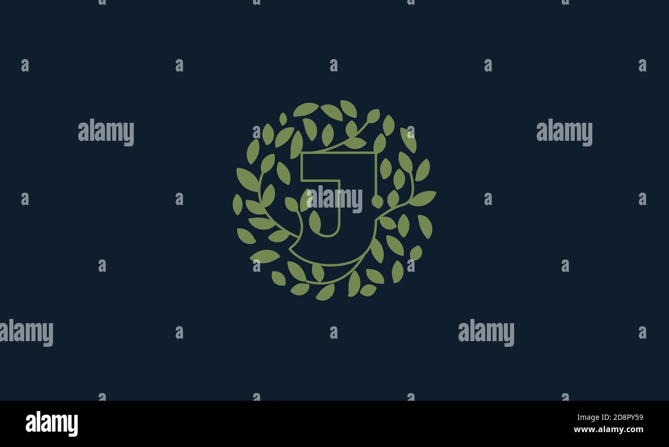 Letter J with leaf green garden nature ornament logo vector icon design ...