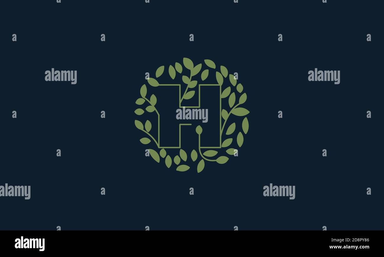 Letter H with leaf green garden nature ornament logo vector icon design ...