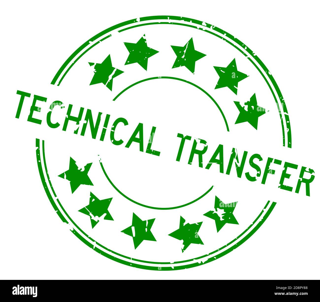Grunge green technical transfer word with star icon round rubber seal ...