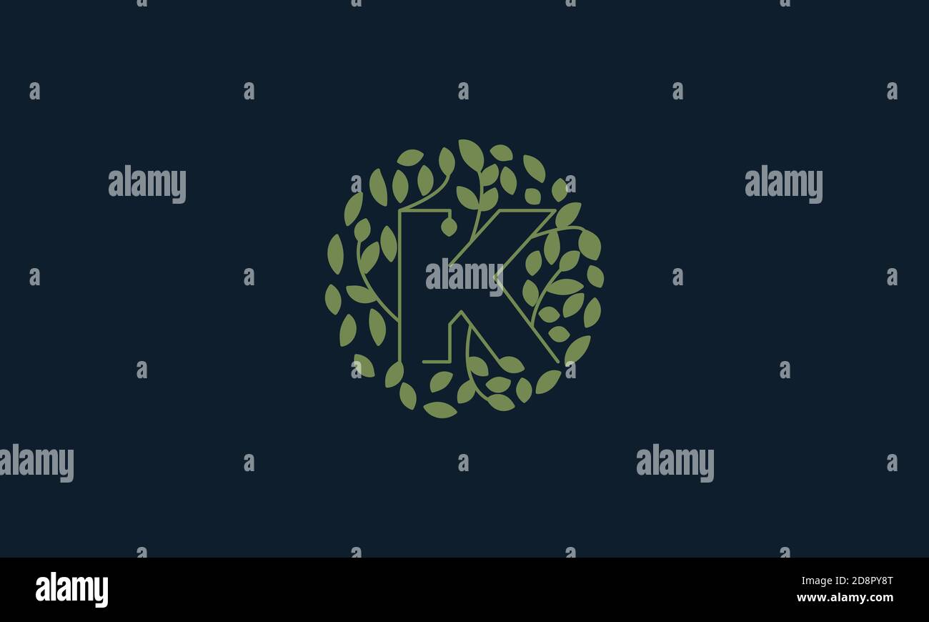 Letter K with leaf green garden nature ornament logo vector icon design ...