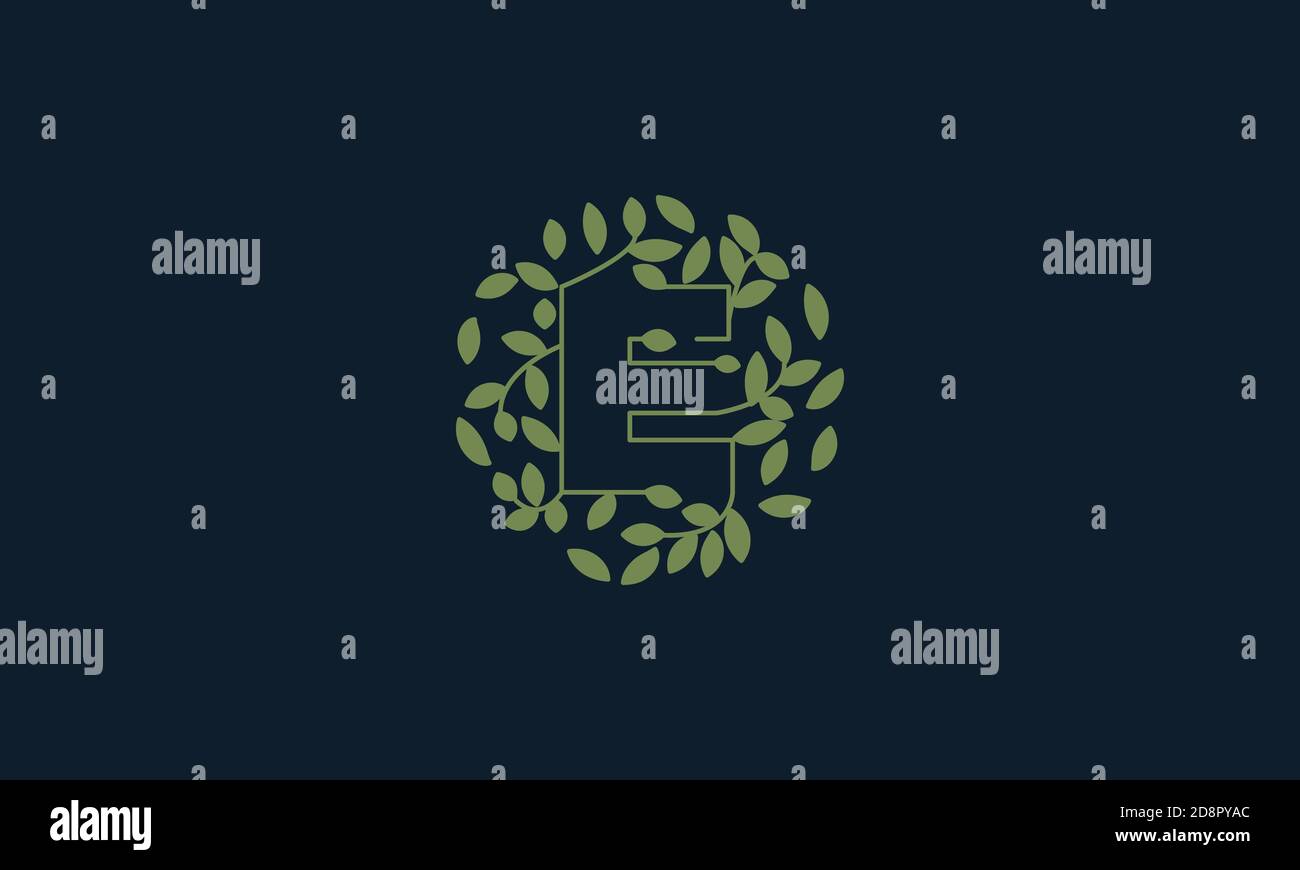 Letter E with leaf green garden nature ornament logo vector icon design ...
