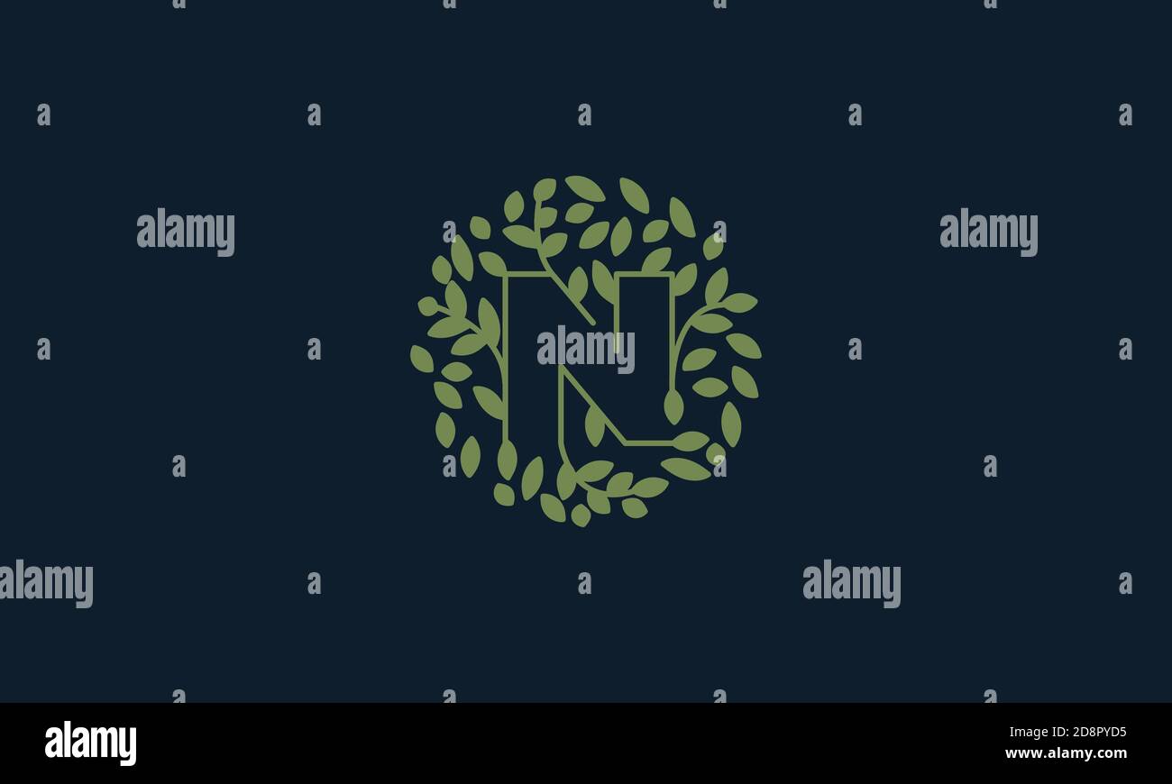 Letter N with leaf green garden nature ornament logo vector icon design ...