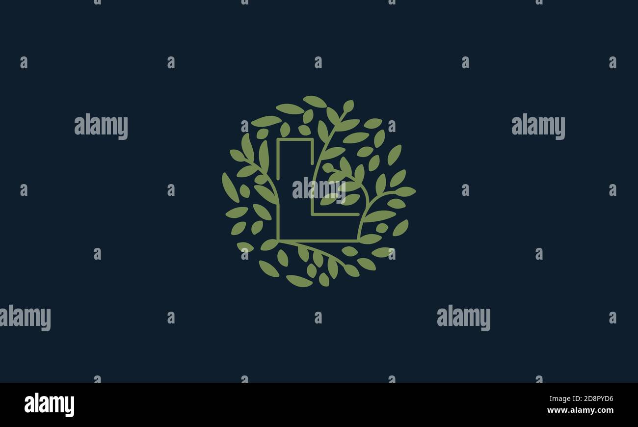 Letter L with leaf green garden nature ornament logo vector icon design ...
