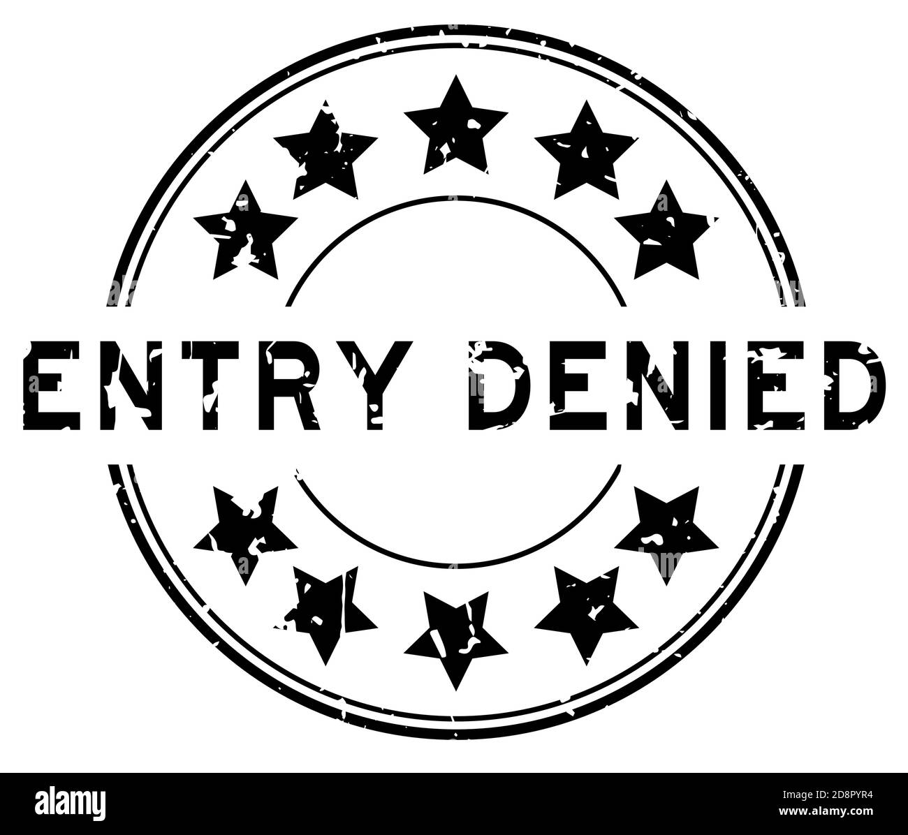 Grunge black entry denied word with star icon round rubber seal stamp on white background Stock Vector