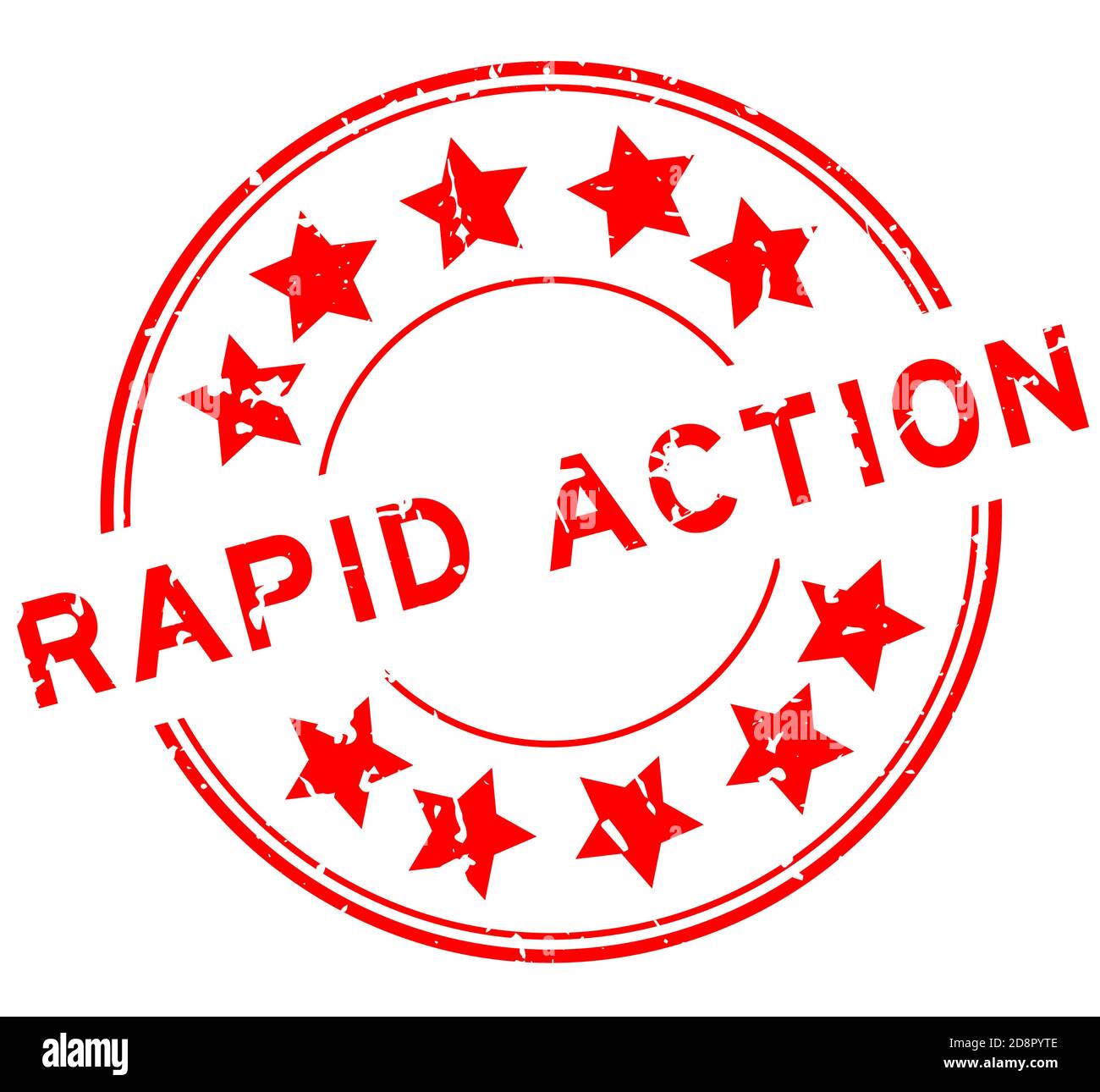 Grunge red rapid action word with star icon round rubber seal stamp on white background Stock Vector