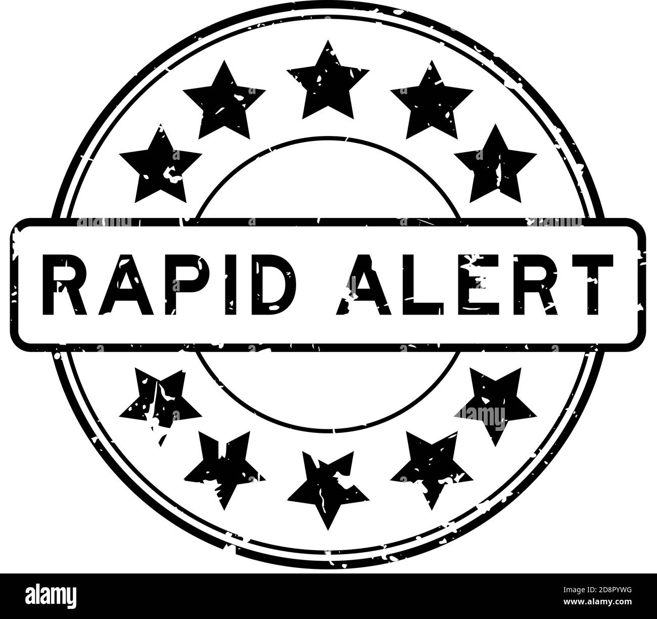 Grunge black rapid alert word with star icon round rubber seal stamp on white background Stock Vector