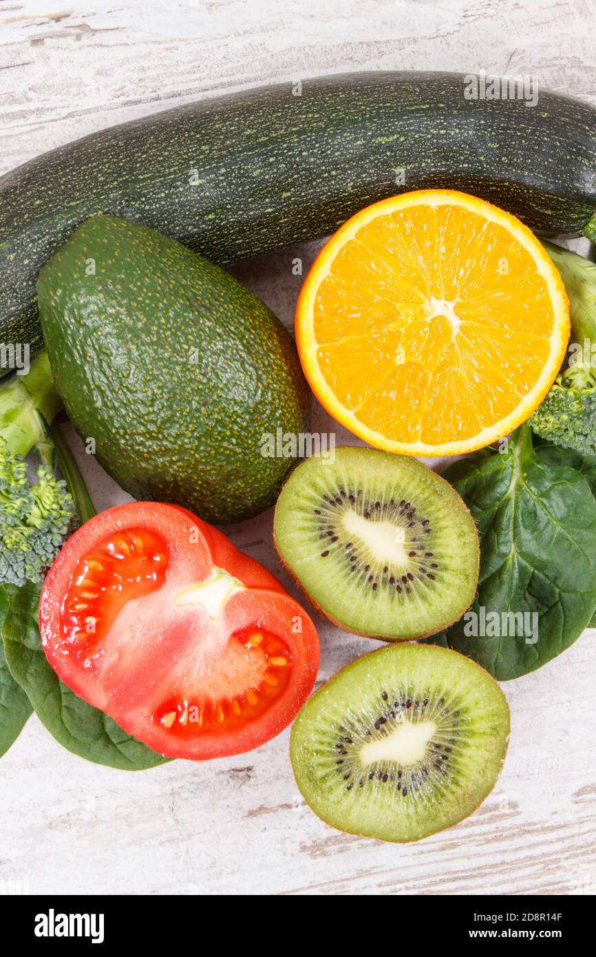 Fresh fruits and vegetables containing vitamin K, potassium, dietary