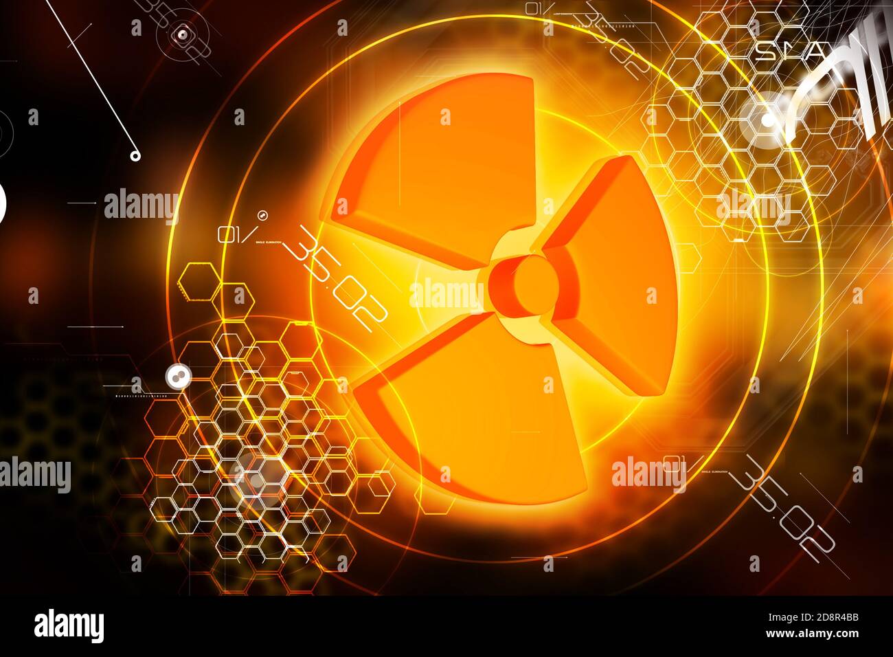 3d highly rendering radiation symbol in digital color background Stock Photo