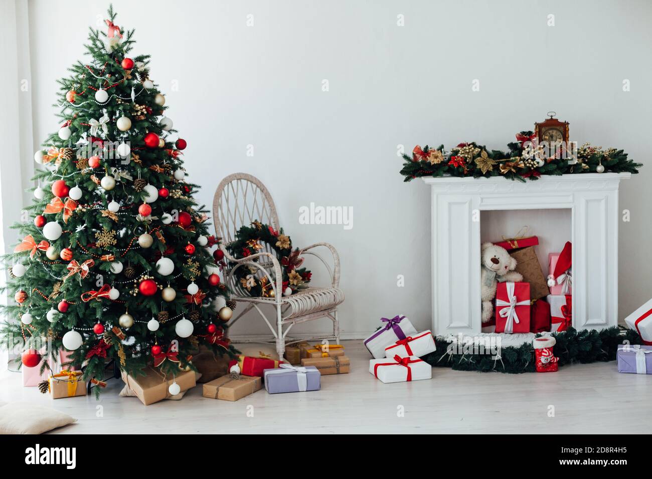 Christmas Decor Home Christmas Tree With Gifts For The New Year 2021 2022 Stock Photo - Alamy