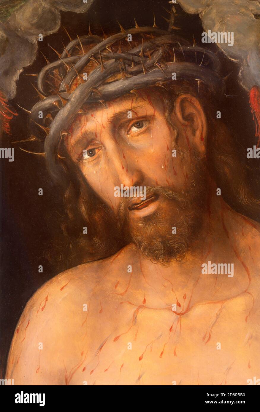 VIENNA, AUSTIRA - OCTOBER 22, 2020: Paint of Jesus Christ with the crown of thons (Ecce Homo) in the  church Rochuskirche by Emerich Betgthold (1937) Stock Photo
