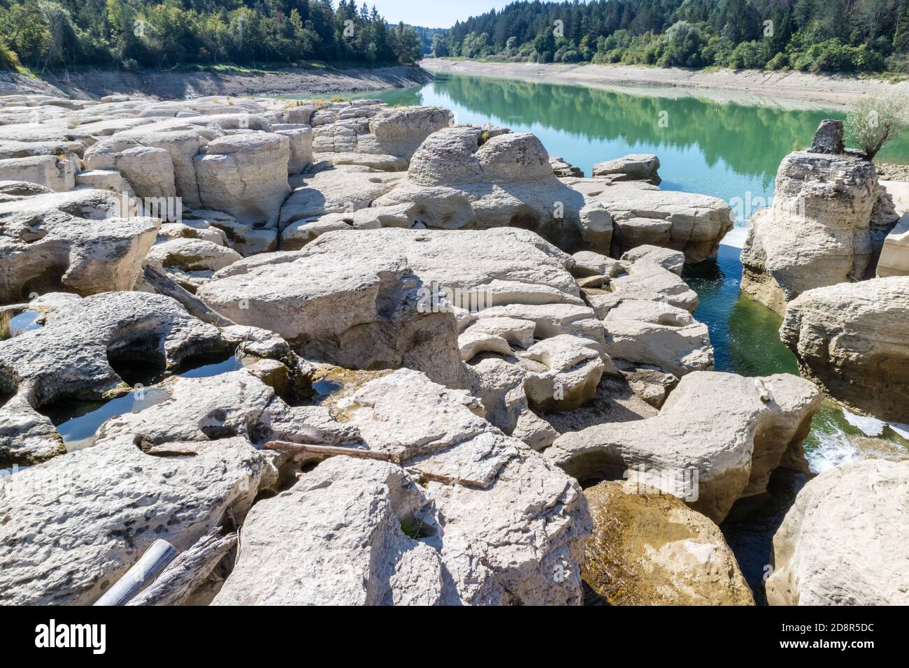 Impressive rock formation in the Ain river at Pont de Poitte village , Jura in France Stock Photo