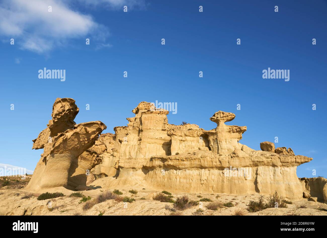 Bolnuevo sand geological formations, located on the coast of the municipality of Mazarron in the Region of Murcia, Spain. Stock Photo