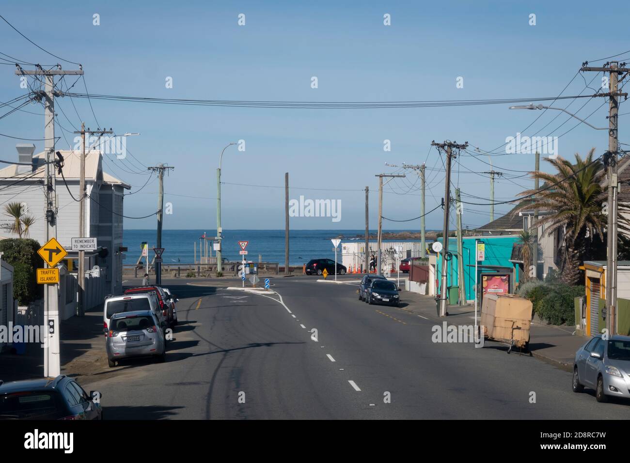 View along road leading to the sea, Lyall Bay, Wellington, North Island