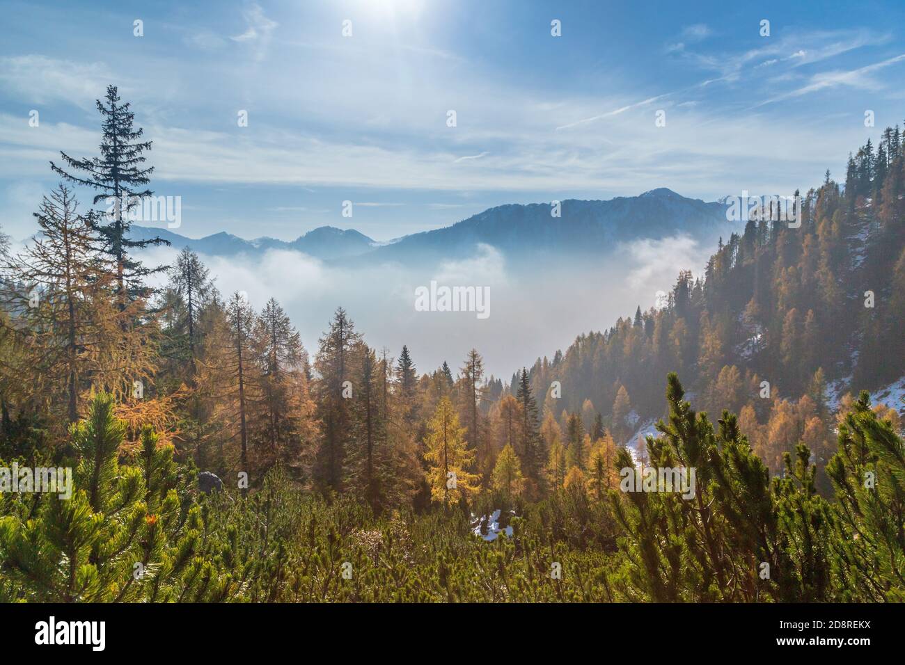 October trekking in the mountains of Val Pesarina, Friuli-Venezia Giulia. Stock Photo