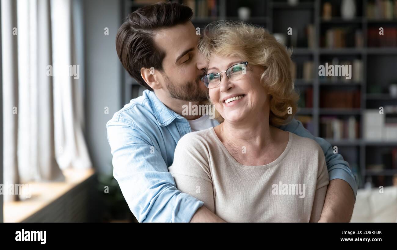 Affectionate grown son feeling appreciation to mature elderly mother Stock  Photo - Alamy
