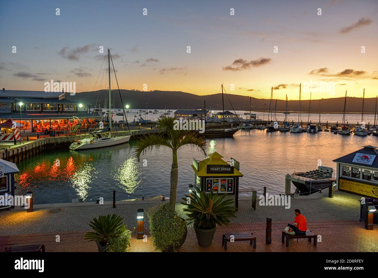 Knysna Waterfront at sunset, Knysna, Garden Route, South Africa Stock Photo