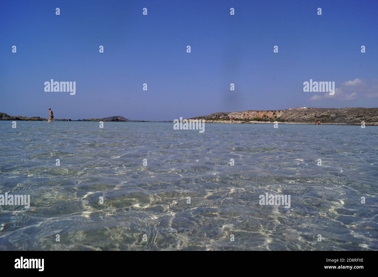 The crystal clear water of the sea at Elaphonisi Beach in Crete, Greece