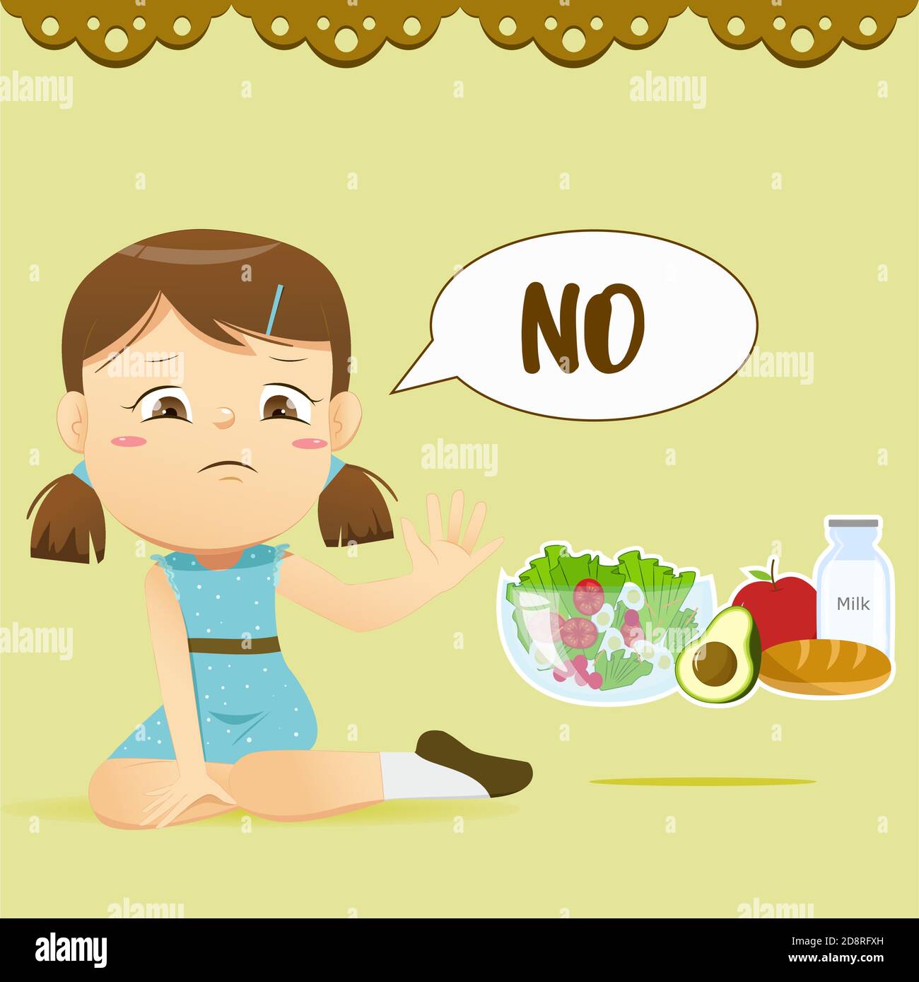 The girl say no for healthy food Stock Vector