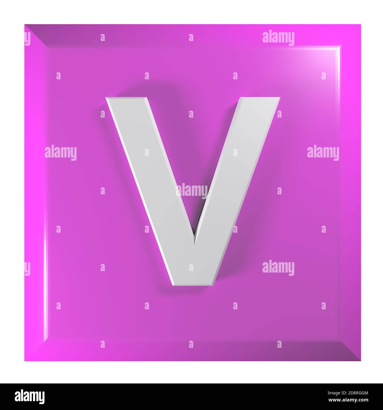 Pink square push button with the alphabetic letter V - 3D rendering ...