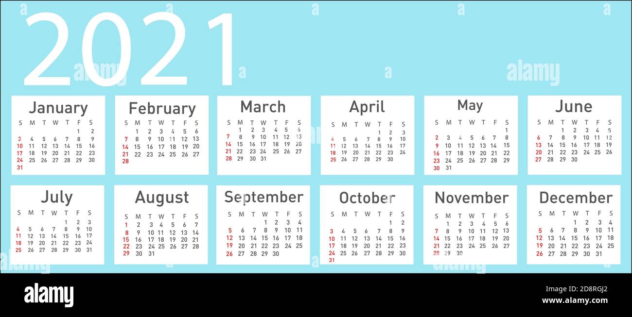 Calendar for 2021 vector illustration Stock Vector